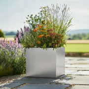 40cm Zinc Galvanised Brushed Silver Square Planter